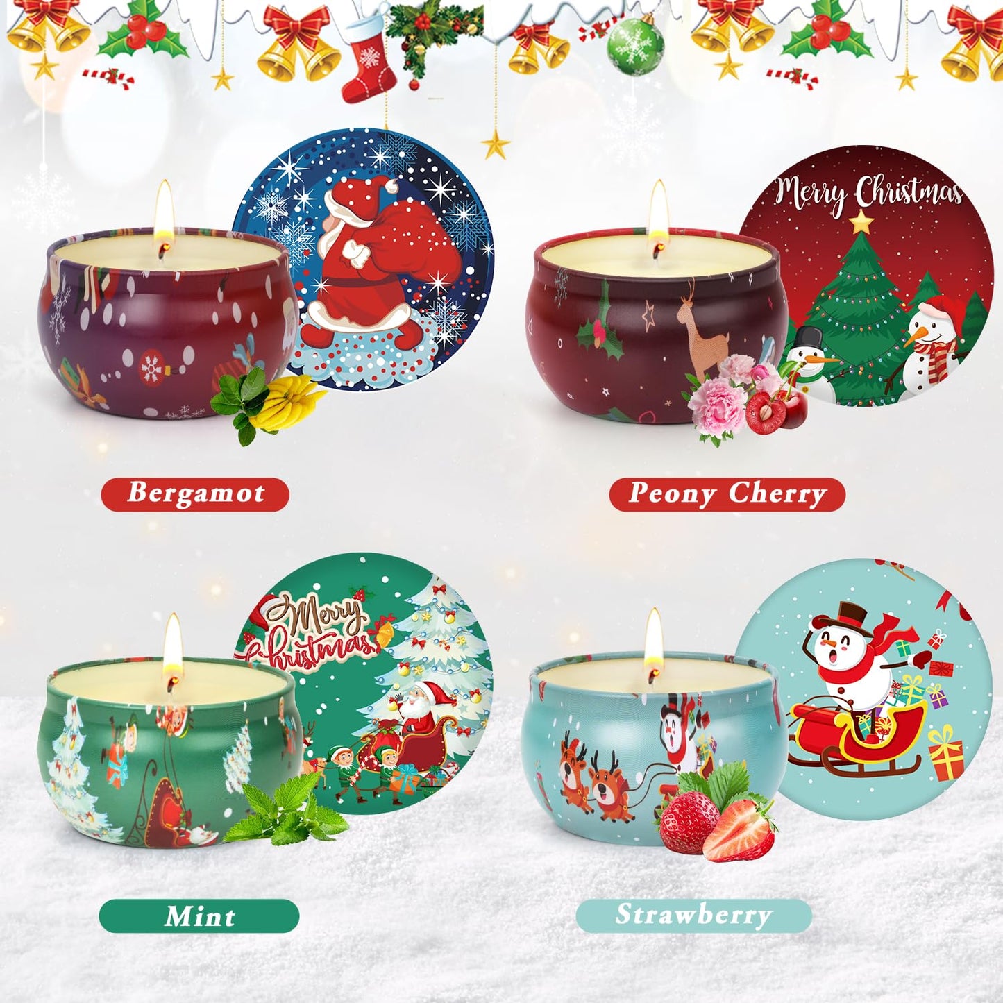 Christmas Candles Set, Christmas Scented Candle Gifts for Women, 4 Pack Small Aromatherapy Candle for Home Scented,Stocking Stuffers for Coworker Friends Teacher Adults Birthday Party