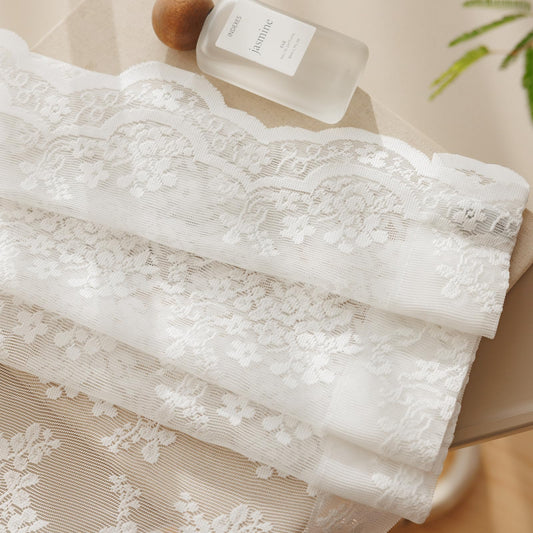 Anmao Vintage White Lace Curtains 84 Inches Long 2 Panels Set, Romantic Elegant Light Filtering Semi Sheer Floral Thick Lacy Curtain Drapes for Living Room and Bedroom, Each Panel 55W x 84L, Off White