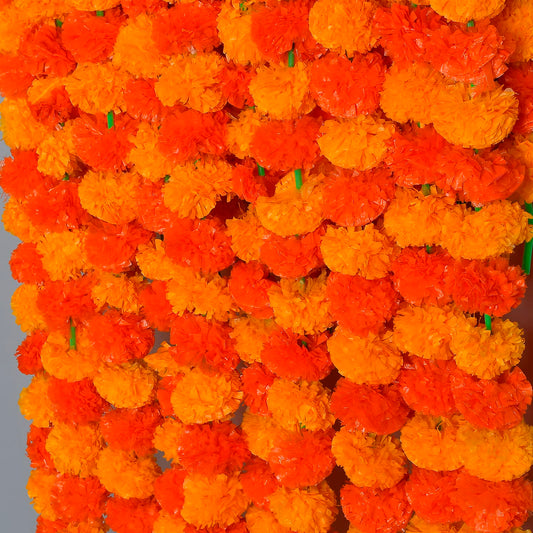 Krati Exports 5 PC - 5 feet Marigold Garland |Indian/American Wedding Party Mantle Decoration, Faux Garlands Wedding Garland, Diwali Decoration, Spring Bush Floral! (Light Yellow and Dark Yellow)