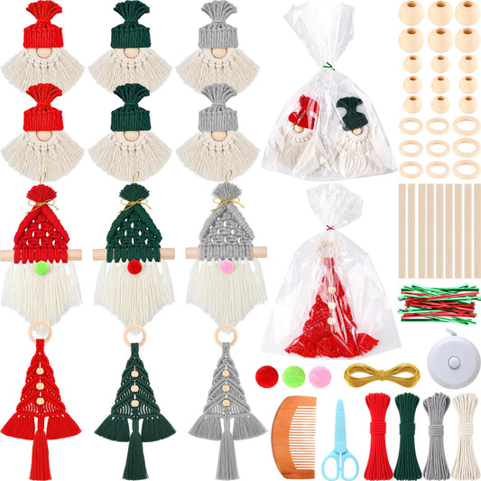 Suncalla 12 Set DIY Christmas Macrame Gnomes Santa Claus Kit DIY for Christmas Tree Decor Xmas Tree Hanging Ornament Kit Handmade Products for Beginners Adult Crafts Instructions Included
