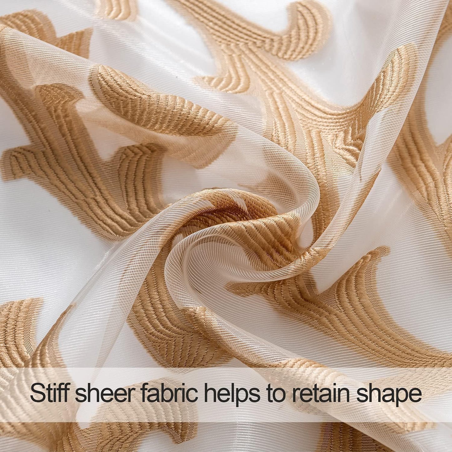 NAPEARL Swag Valance for Windows Tan Beige Organza Sheer Waterfall Curtain, Decorative Elegant Beaded Tassel Trim Rod Pocket Sheer Window Treatment for Bathroom, Kitchen, Small Windows