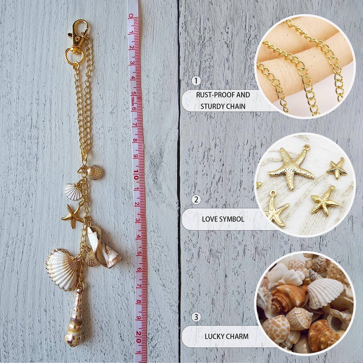Sea Shells Car Decor,Cute Coastal Hanging Charm for Rear View Mirror, Boho Beach Themed Car Accessories,Hand-Made Starfish Conchas Aesthetic Ornament Pendant for Women