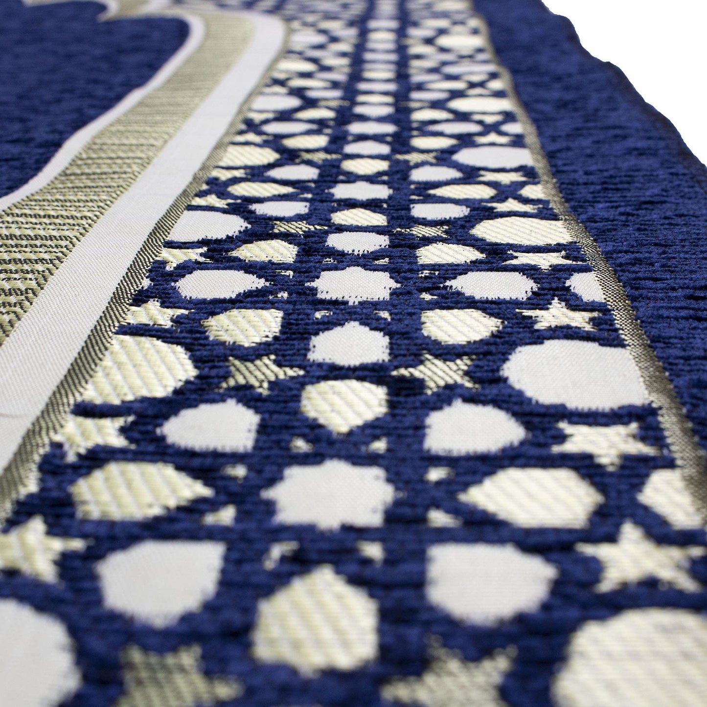 Modefa Turkish Islamic Prayer Mat - Thin Woven Chenille Sajjadah - Intricate Praying Rug Ramadan Eid Gift - Traditional Muslim Janamaz Sajada for Men Women - Geometric Selcuk Star (Royal Blue)
