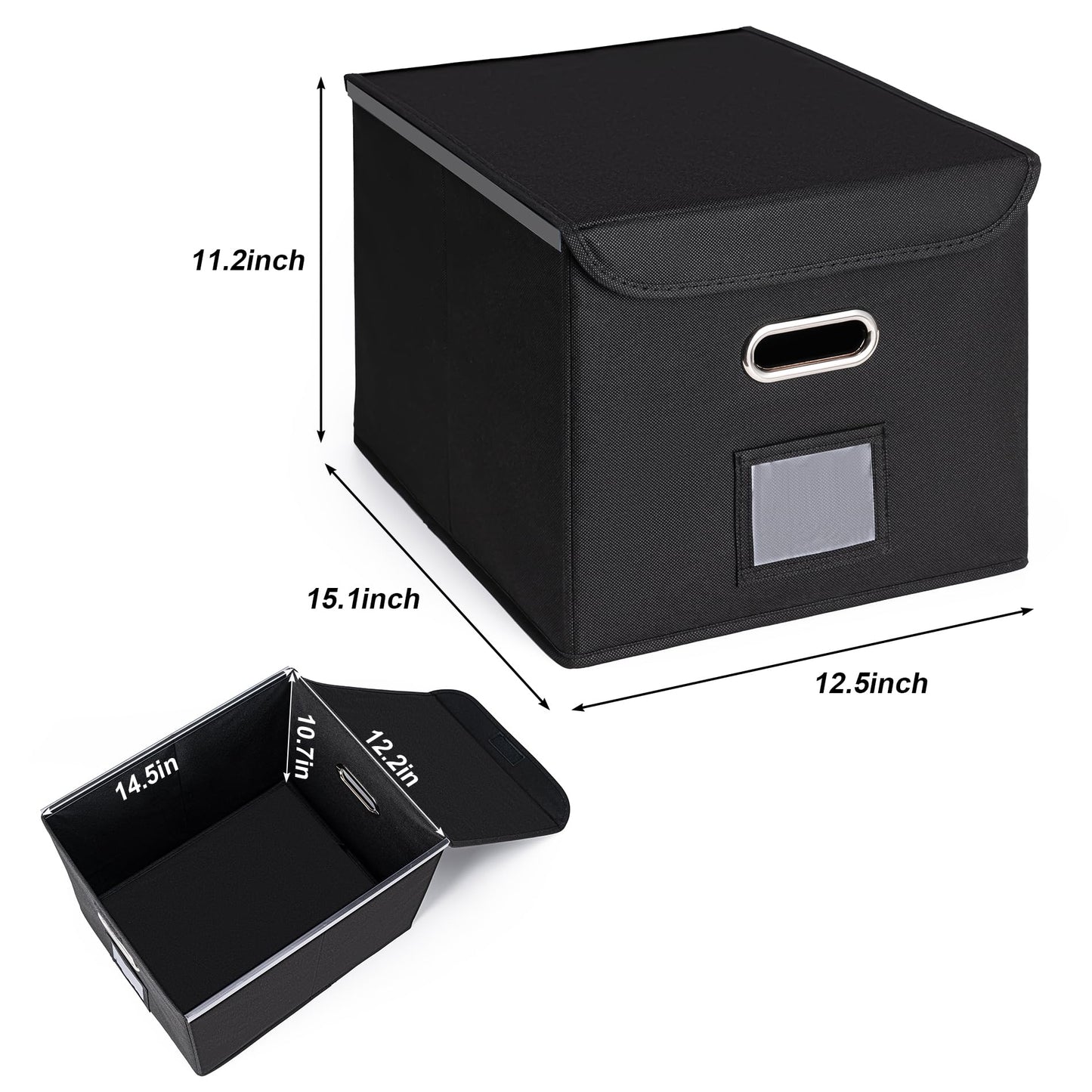 CADONO File Organizer Box with Lid, Large Hanging File Folder Organizer with Plastic Slide, Collapsible Portable Filing Storage Boxes for Office/Decor/Home (Black, 14.9 x 12.59 x 10.8 inch)