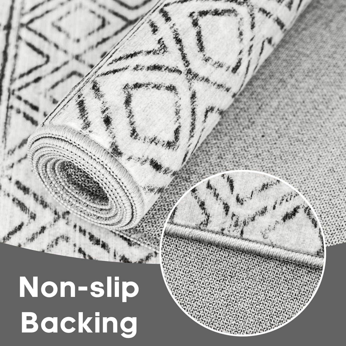 BYYVOO 2x3 Entryway Rug Washable - Moroccan Small Area Rugs for Entryway Low Pile Indoor Mat Non Slip with Rubber Backing Thin Area Rug Pet Friendly for Front Door Kitchen Bedroom 2x3 Geo Grey