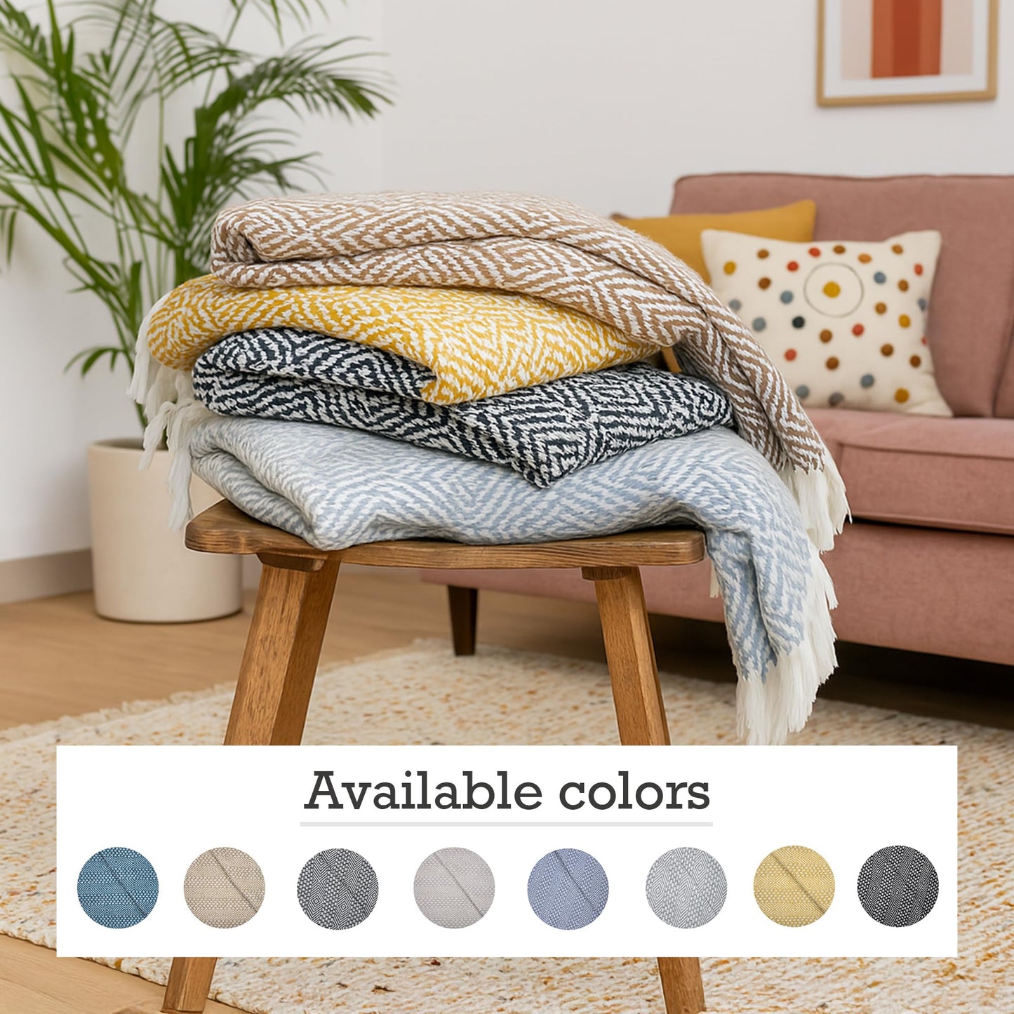 RAJRANG Grey Woven Country Rustic Throw Blanket 100% Cotton Luxury Quality Sofa Couch Bed Throws Perfect for Indoor Outdoor 50x60 Inches Wild Dove