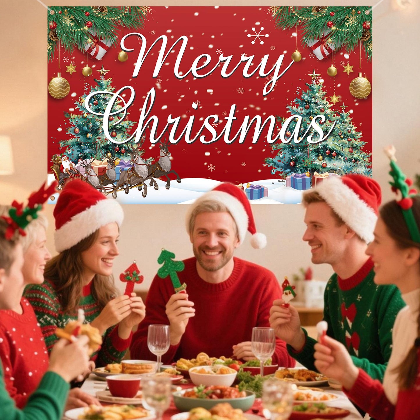 HOOSUN Christmas Decorations,72 x 44 Inch Merry Christmas Backdrops for photography,Xmas Banners Party Decorations,Xmas Photo Booth Backdrop Party Banner for Wall,Yard,Garage