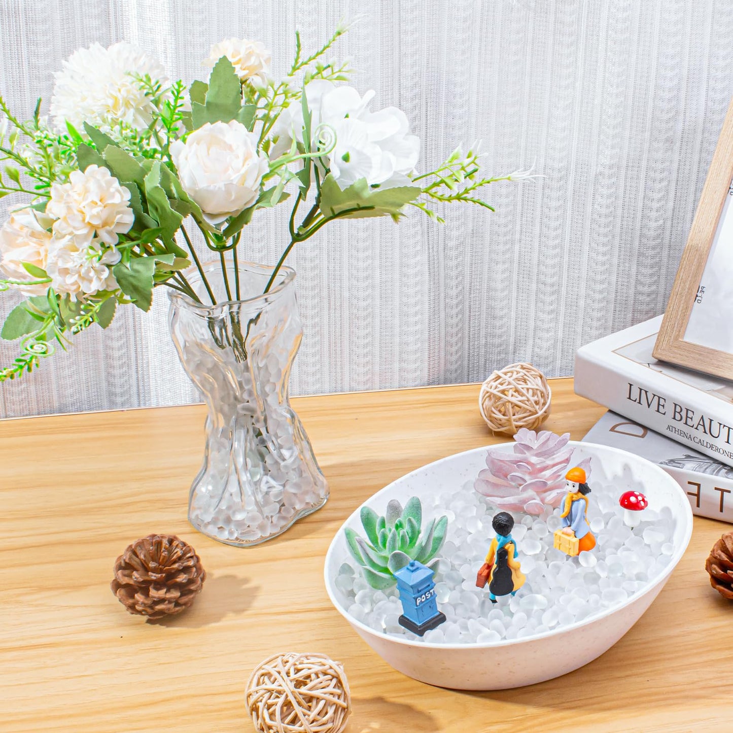Keedolla 0.5 Lb White Frosted Sea Glass Stones Fish Tank Rocks Gravel Aquarium Glass Pebbles Marbles Gemstones for Vase Fillers, DIY Crafts, and Home Decor