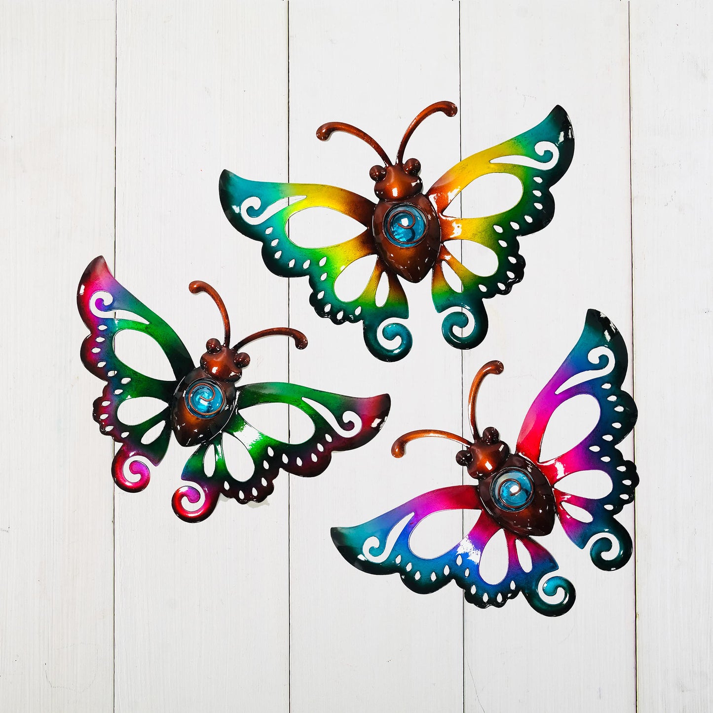 BVLFOOK Garden Decor Clearance Metal Butterfly Wall decor 3D Wall Art Hanging Valentine for Patio Fence, Set of 3, 9 inch, Indoor Outdoor Valentine Gift for Family