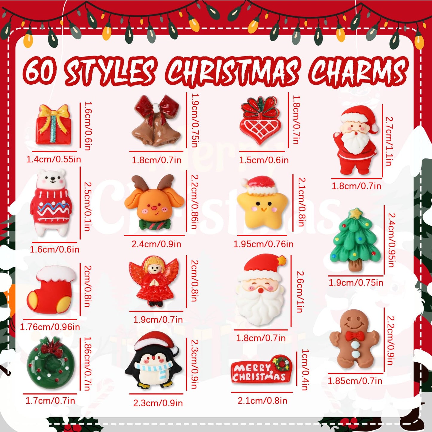 DTOFOOT 60 Pcs Mini Christmas Resin Charms，60 Styles Miniature Ornaments Flatback Resin Charms Beads for Scrapbook Phone Cases Hair Clips DIY Christmas Craft Supplies