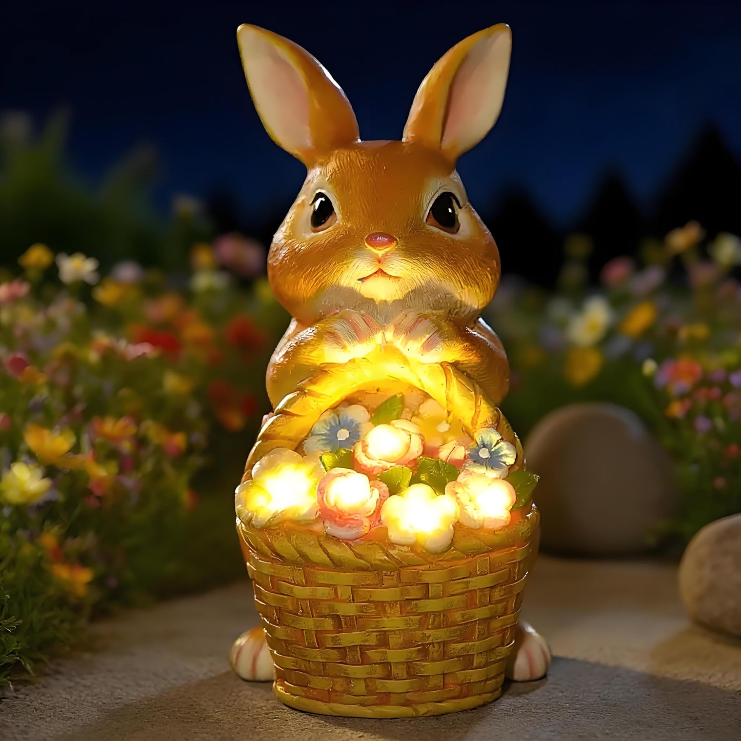 Fyrelly Solar-Powered Light-Up Rabbit Garden Statue, 6x5x8.5 Inches Waterproof Outdoor Decor for Yard Lawn Patio Porch Balcony, Ideal Easter Christmas for Mom Grandma Women
