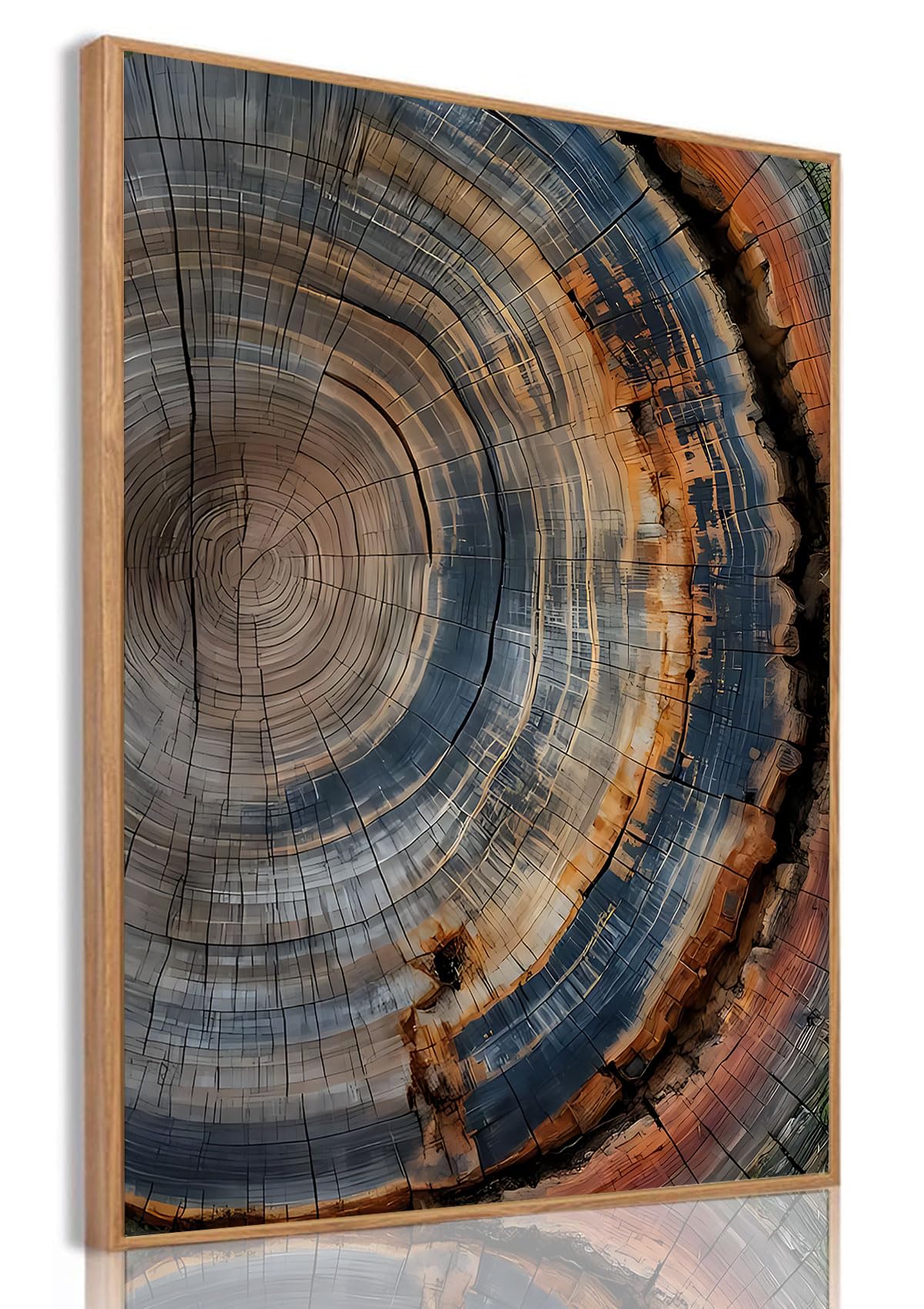IBHJSART Framed Tree Ring Canvas Wall Art Vintage Colorful Wood Stump Painting Prints Modern Minimalist Pictures Neutral Nature Rustic Farmhouse Decor Living Room Bedroom Bathroom Office