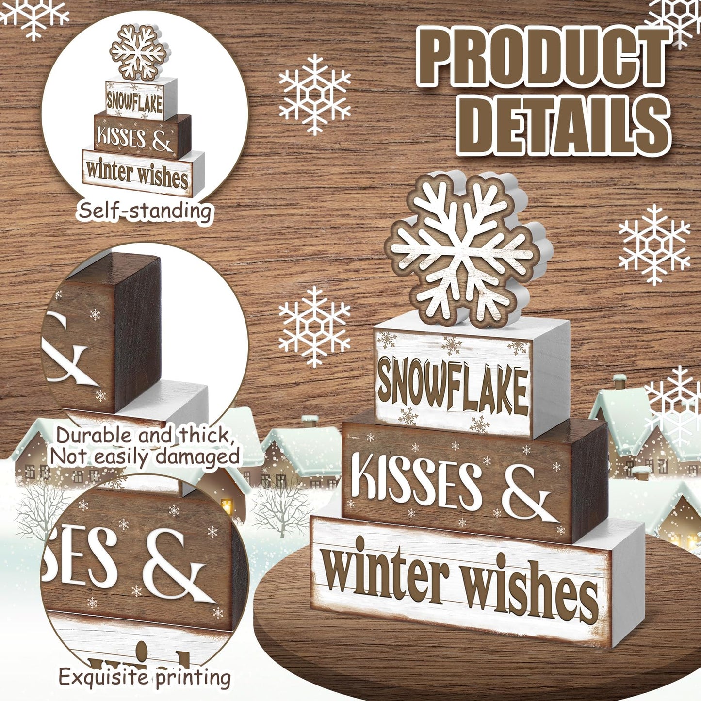 Huquary 4 Pcs Winter Table Decorations Snowflake Tiered Tray Decor Baby It's Cold Outside Sign Christmas Centerpiece Snow Block Signs Table Decor Winter Tabletop Signs(Warm Style)