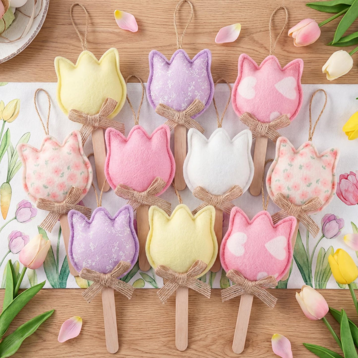 HunnmingRe 18 Pcs Spring Tree Ornaments Felt Tulip Flowers Hanging Spring Ornaments Flower Tree Decorations for Summer Party Home Door Wall Mantel Arts Crafts Gifts