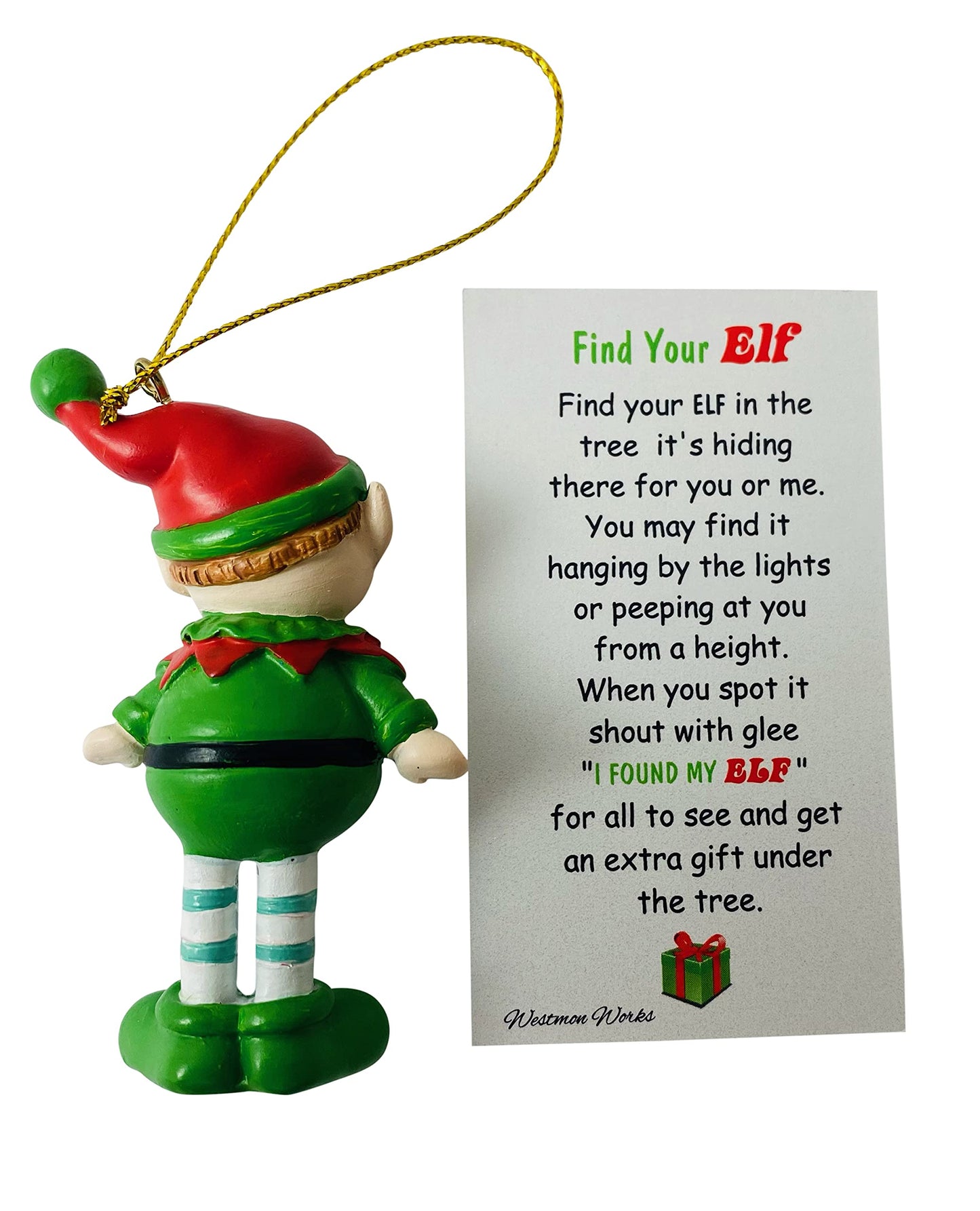Elf Ornament Legend Set Find Your Hidden Elves Christmas Tree Decoration with Story Card Boxed Keepsake
