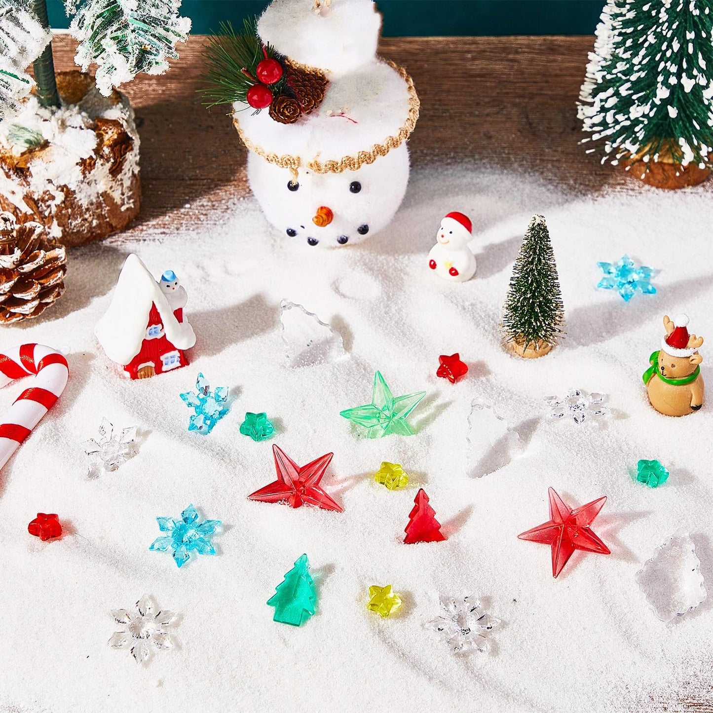 Deekin 240 Pcs Mini Christmas Party Decorations, Small Acrylic Christmas Tree Star Snowflake Ornaments, Miniature Ornaments Filler Table Scatter Vase Filler for Holiday Wreath Tree Gift DIY Craft