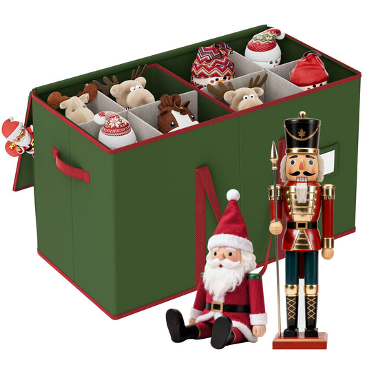 Christmas Figurine Storage Box for 15-Inch Figurines and Nutcrackers, Holiday Decor Organizer with Adjustable Dividers, 8 Slots and 2 Pockets, Dual Zippers, 600D Oxford, 24.8"x12.2"x15.2" ,Green