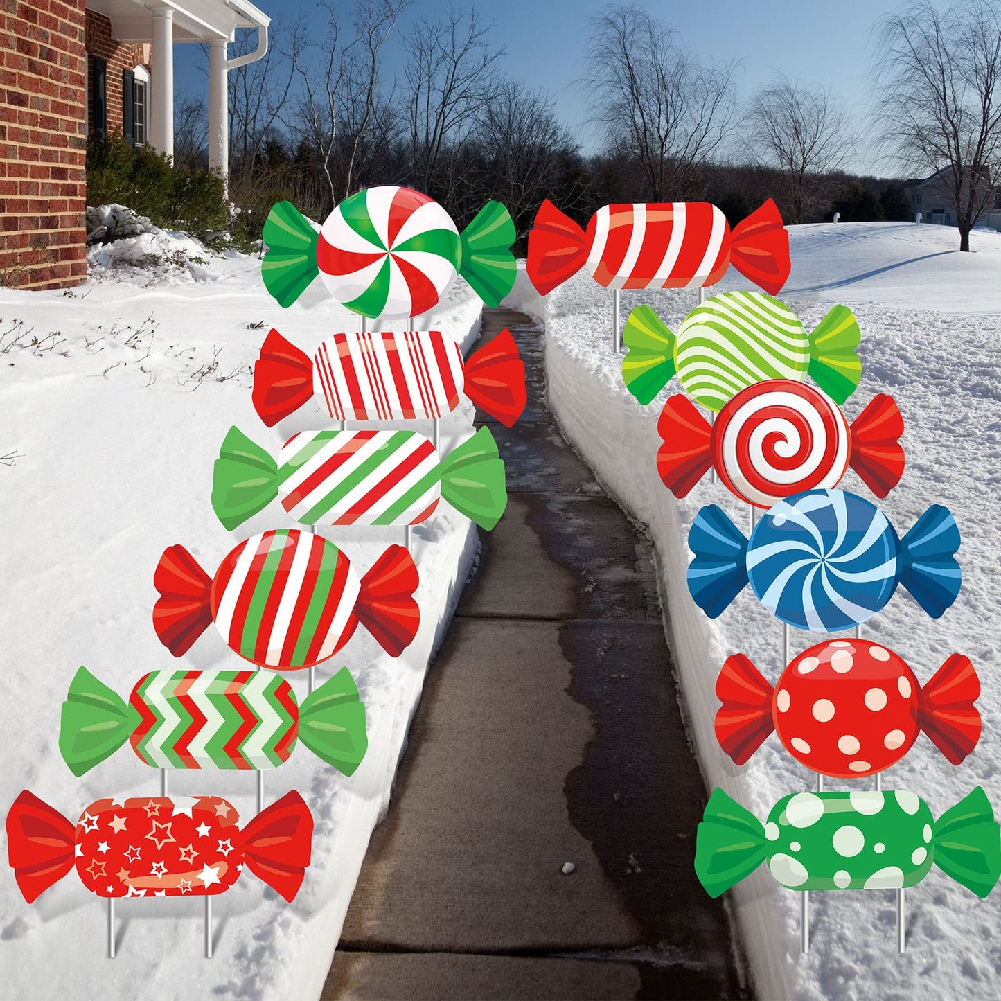 Sawysine 24 Pieces Christmas Candy Outdoor Lawn Yard Sign Yard Stakes Christmas Holiday Garden Decor with Waterproof Corrugated Cardboard for Xmas Pathway Walkway Decorations (Candy Style)
