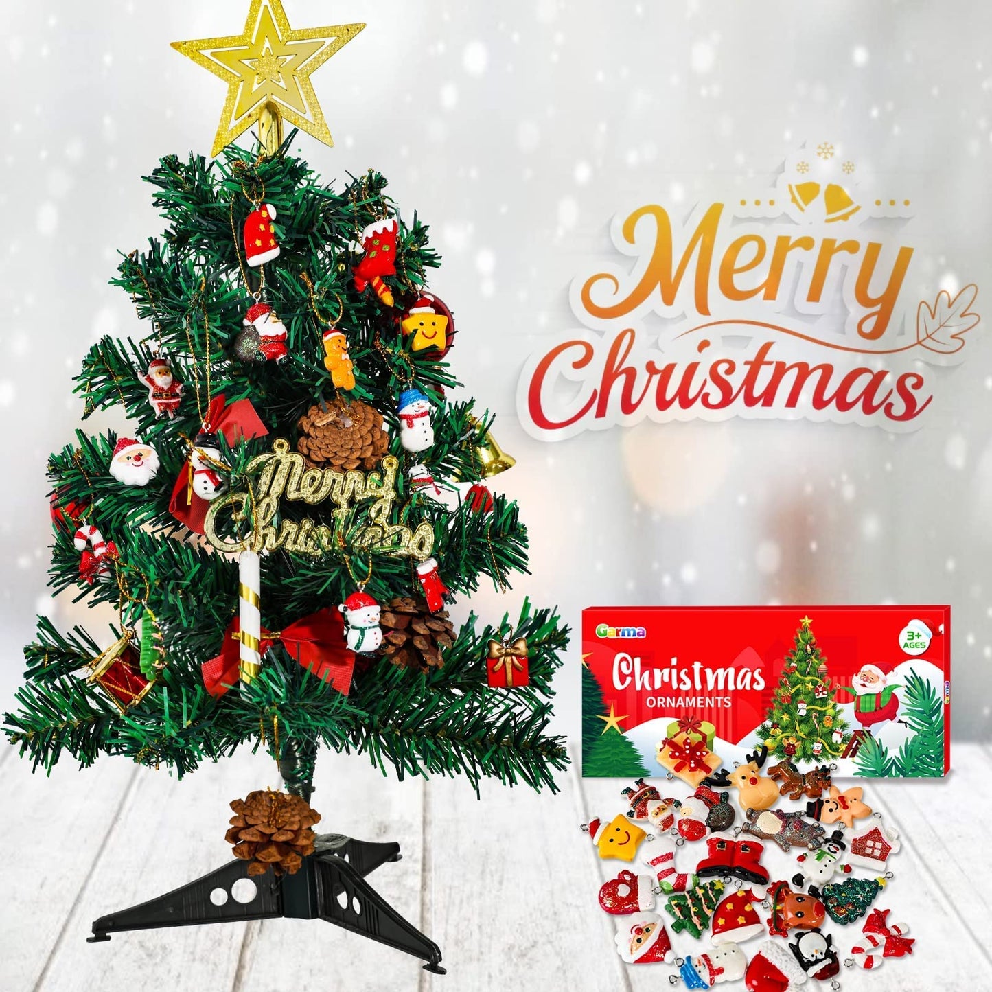 Garma 36PCS Mini Resin Christmas Ornaments Tiny Christmas Tree Decorations Set Comes with String Small Christmas Hanging Ornament for Christmas Tree Decorations