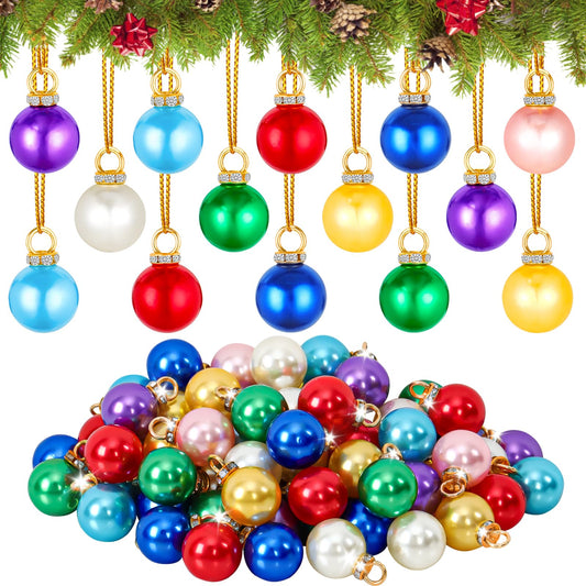 UXORSN 72PCS Mini Christmas Balls Ornaments 16mm Miniature Multicolor Christmas Decorations 8 Colors Glitter Balls Xmas Tree Hanging Ornament Pendant for DIY Craft Suppliess Party Wreath Decor