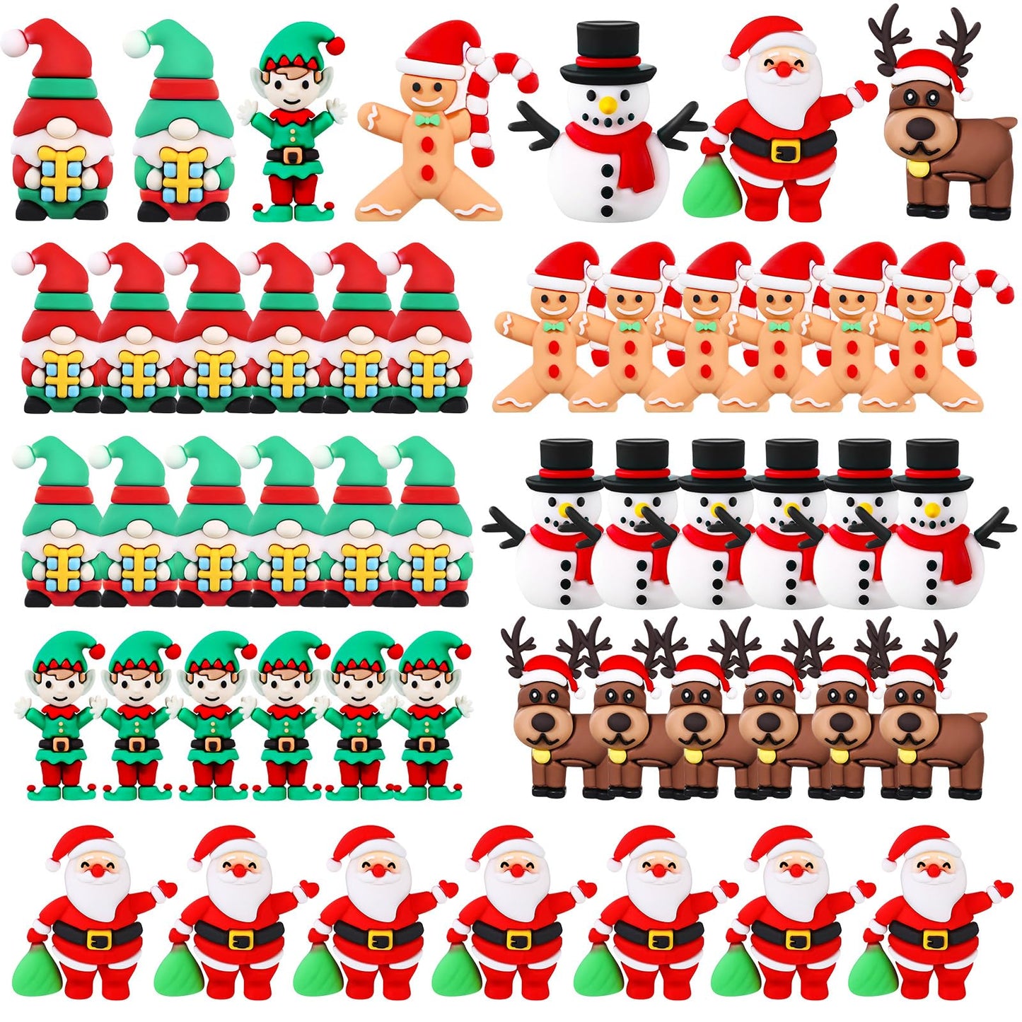 Halloscume 50 Pcs Mini Christmas Figurines Rubber Miniature Snowman Santa Gnome Reindeer Gingerbread Collectible Elf Figurines Ornaments for Home Table Decoration Xmas Holiday Party Supplies Gift