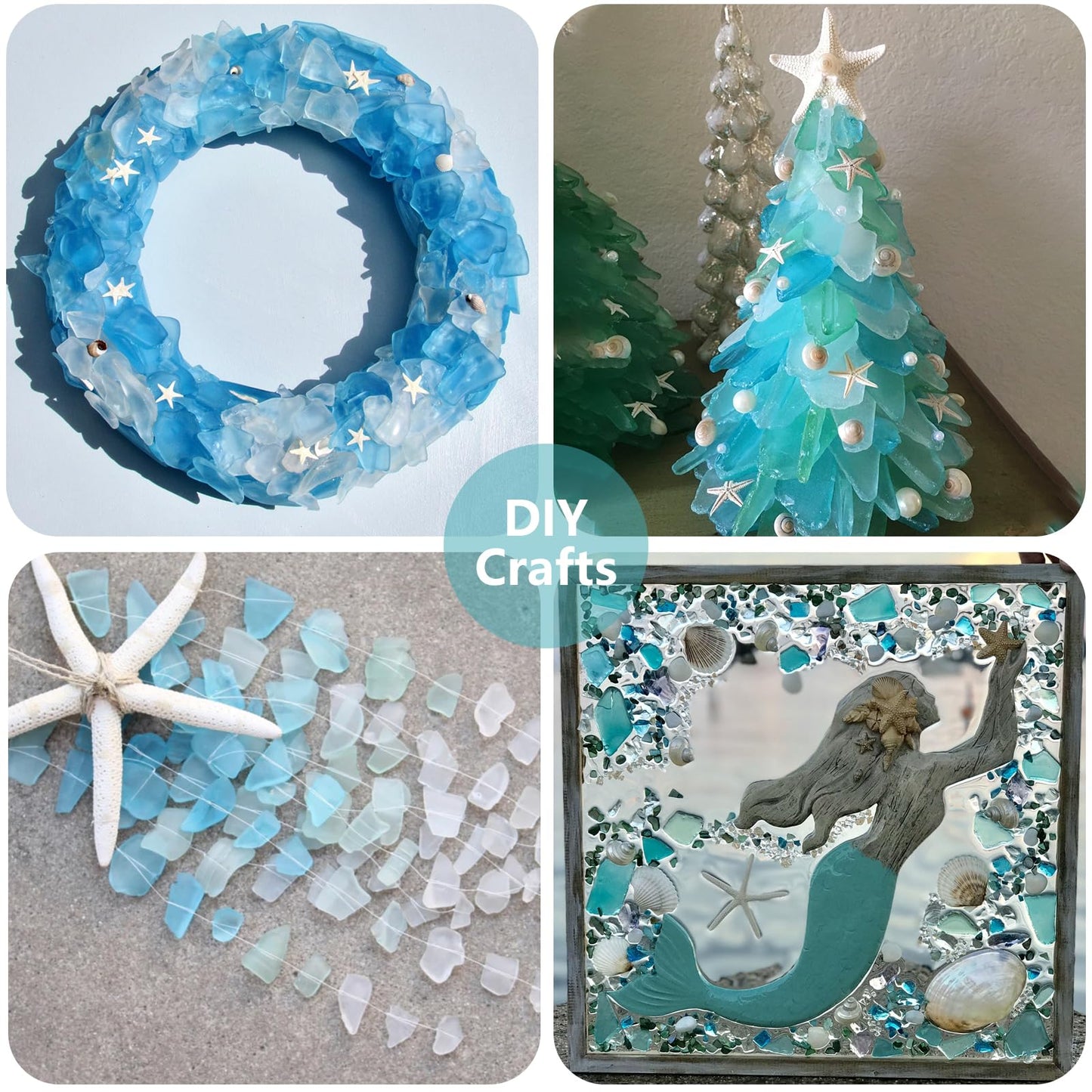 Sea Glass for Crafts - 34oz Frosted Seaglass Pieces - Vase Filler and Aquarium Ornament, DIY Craft Supplies for Art, Beach Weddings, and Home Decor (Blue, Aqua Green, White)