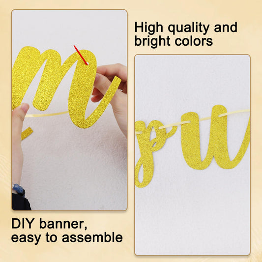 BEISHIDA Glitter Gold 116 PCS A-Z DIY Letter Banner Kit Make Your Own Banner，Including 111 Letters and Numbers 3 Rope and 2 Threading Device,Customized for Birthday Graduation Wedding Party Decor