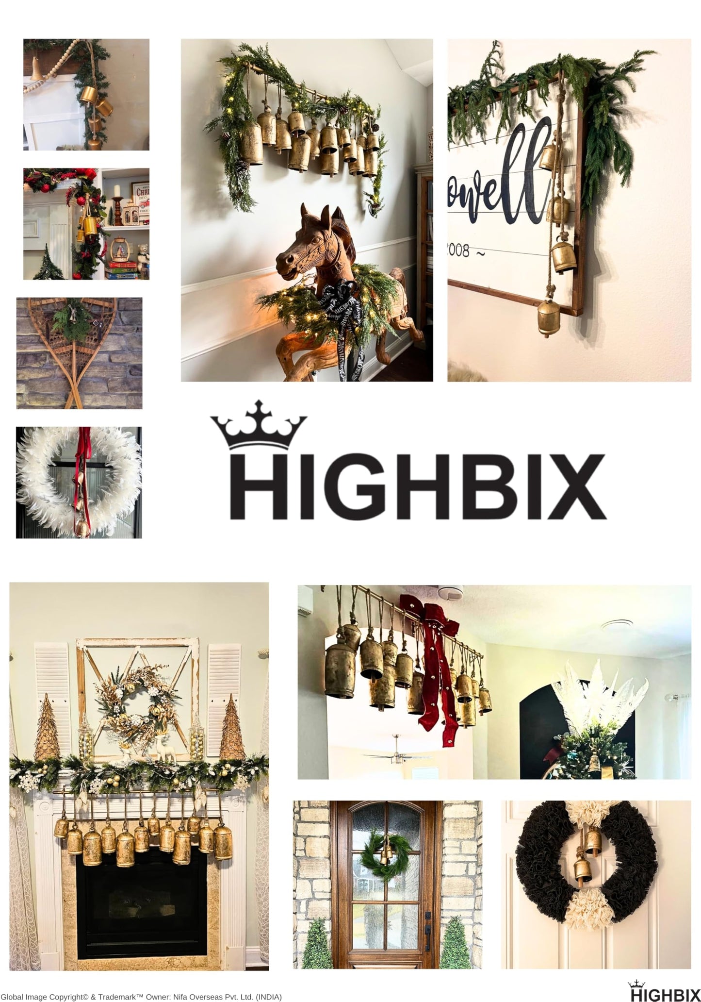 HIGHBIX Shabby Chic Hanging Bells Cluster – Rustic Handmade Metal Bell Décor for Wall, Door, Garden, or Festive Decoration (1, Heart Cone)