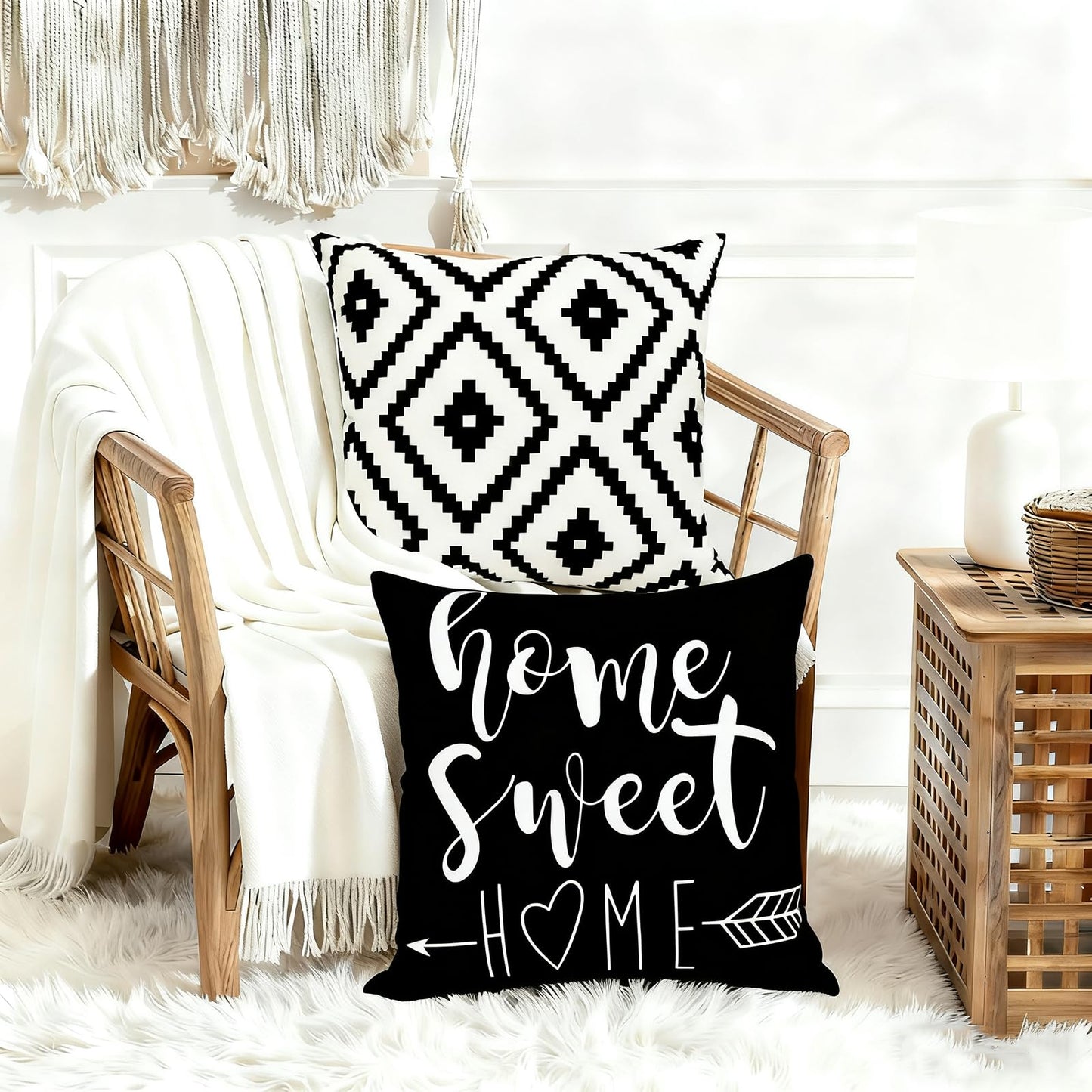 RYSMIYOU Decorative Throw Pillow Covers 18x18 inch Set of 4 Black White Pillow Covers for Couch Sofa Bed Living Room,Farmhouse Outdoor Throw Pillow Cover,Geometric Linen Square Throw Pillow Cases