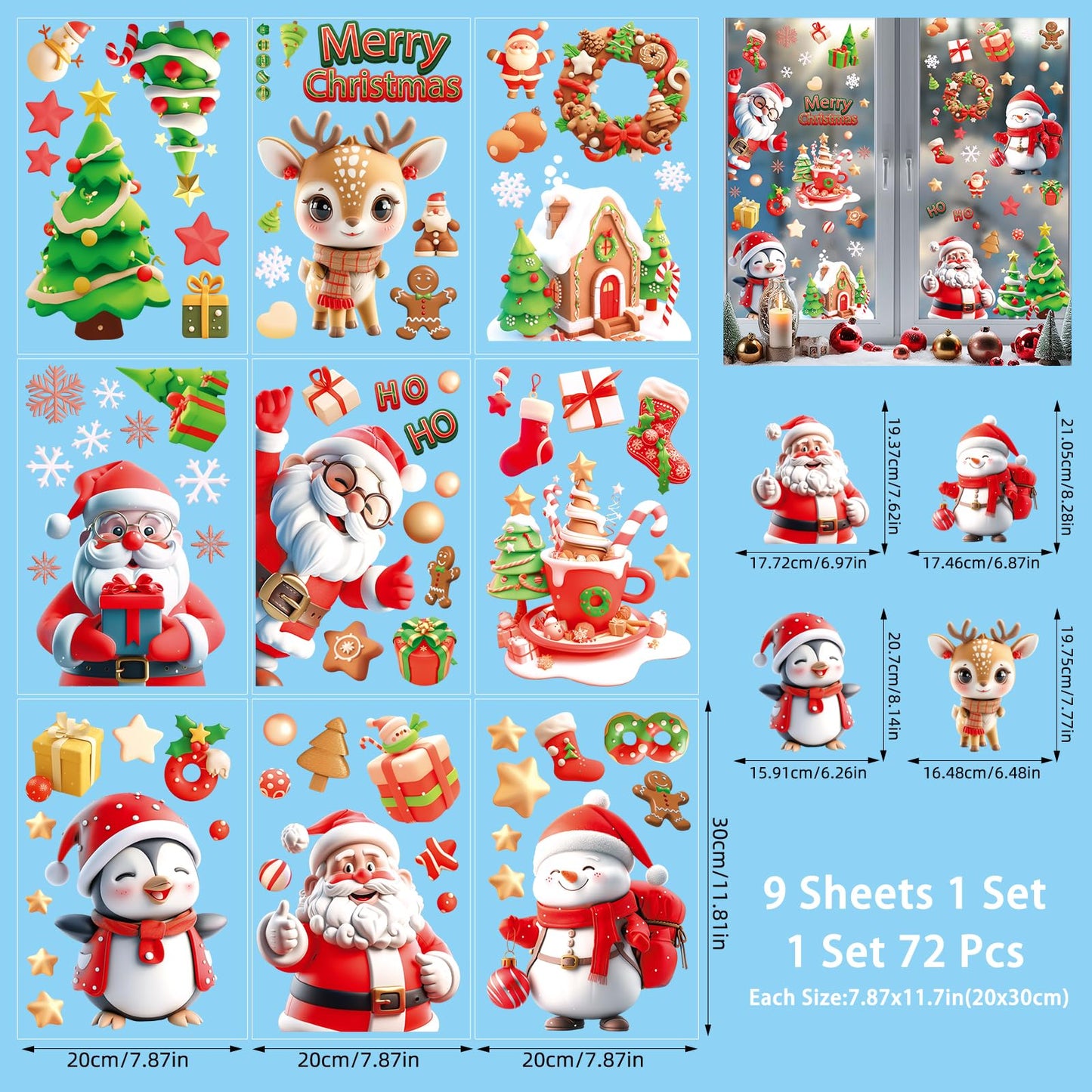 Christmas Clings and Xmas Decals for Window Decorations