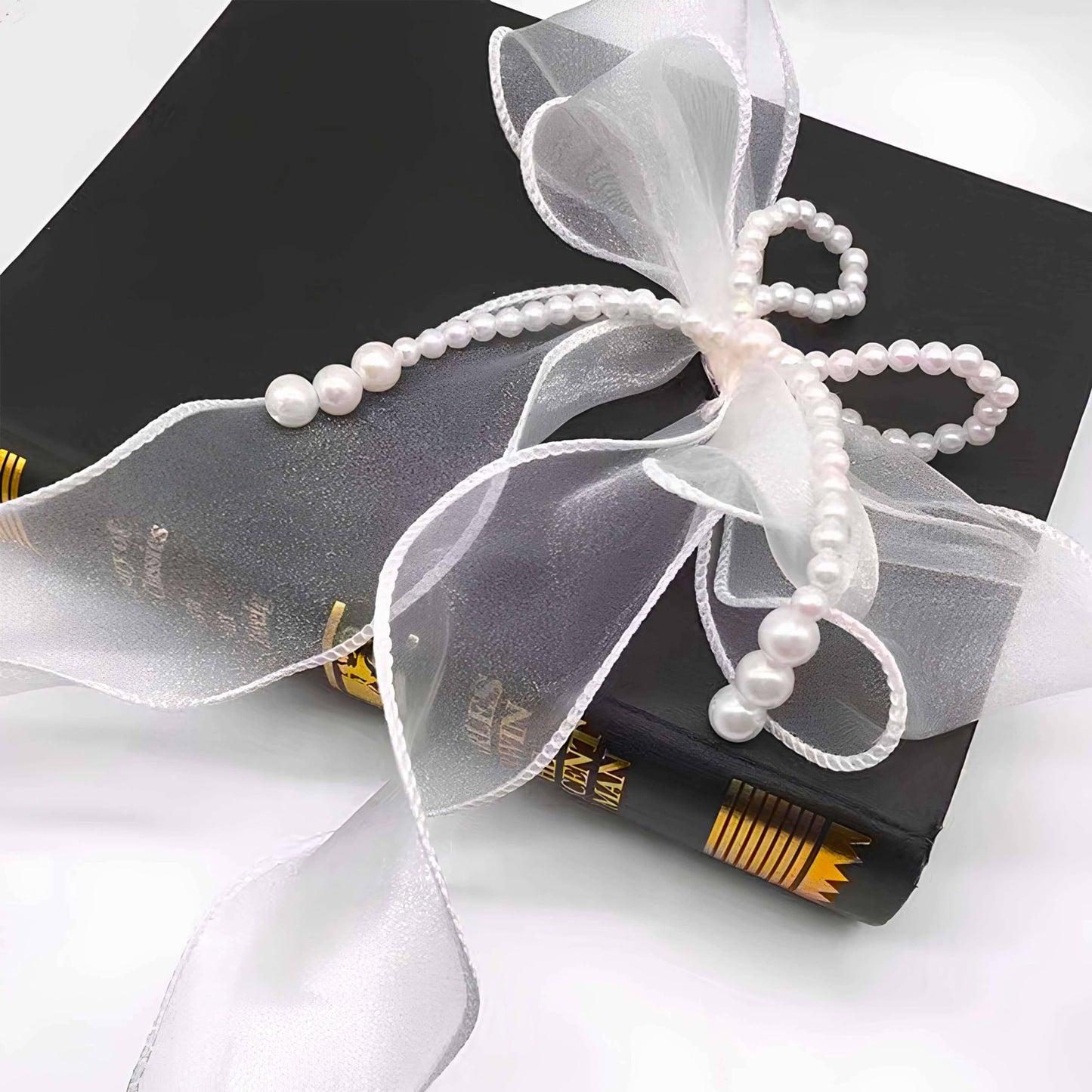 SIELUNO Bow Curtain Tiebacks 2 Pcs,Butterfly Curtain Ties with Pearls,Bowknot Curtain Ties for Home Decorative-White-86cm(33.86in)