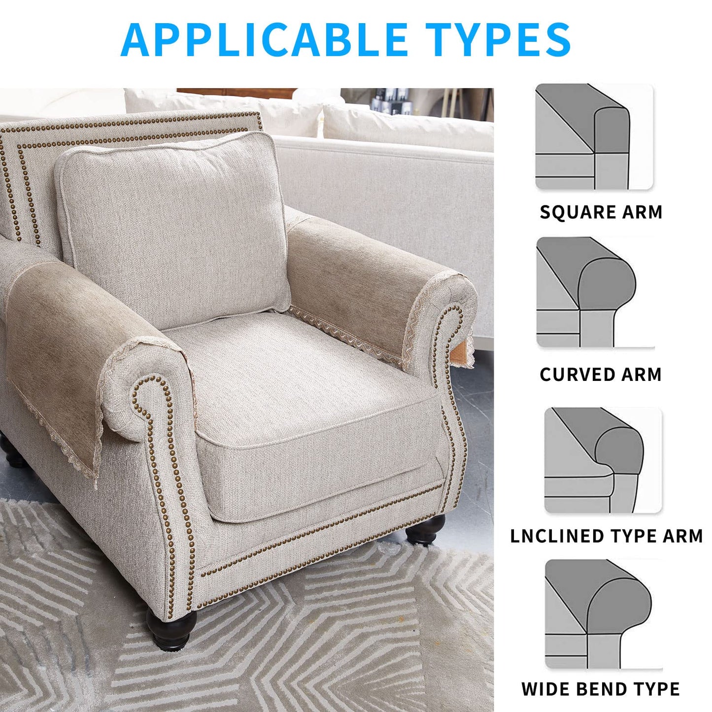 MINJIATEX Couch arm Covers,Non-Slip lace Sofa arm Cover Set of 2 Washable Sofa armrests Covers for Living Room Recliner Chair arm Cover Protectors for Leather Sofa armrest slipcover