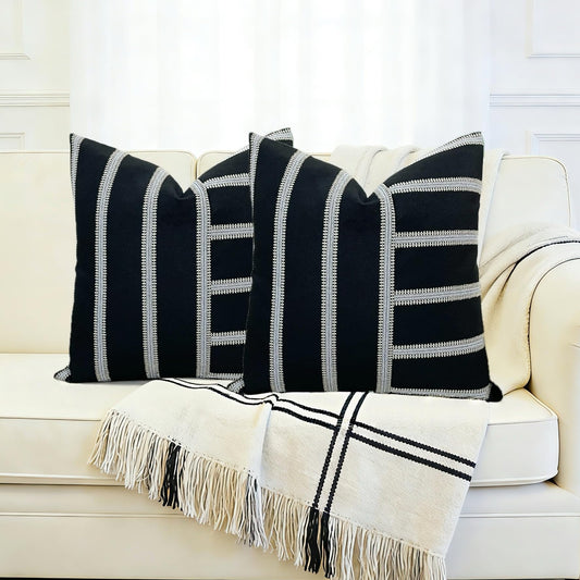 Slow Cow Pack of 2 Stripe Patchwork Throw Pillow Cover Cushion Cover Pillow Cover for Sofa Couch 18 x18 Inches