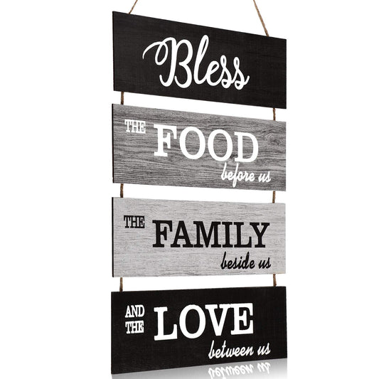 Jetec Bless Hanging Wall Sign, Large Farmhouse Kitchen Decor, Rustic Country Vintage Wooden Family Food Love Wood Art Decoration Plaque For Collage Living Room Bedroom(Vivid Style,Cool-Tone Color)
