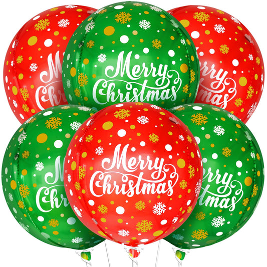 KatchOn, Merry Christmas Balloons Decorations - 22 Inch, Pack of 6 | Red and Green Foil Balloons for Christmas Decorations | Mylar Balloon for Xmas Decoration | Xmas Decor Indoor