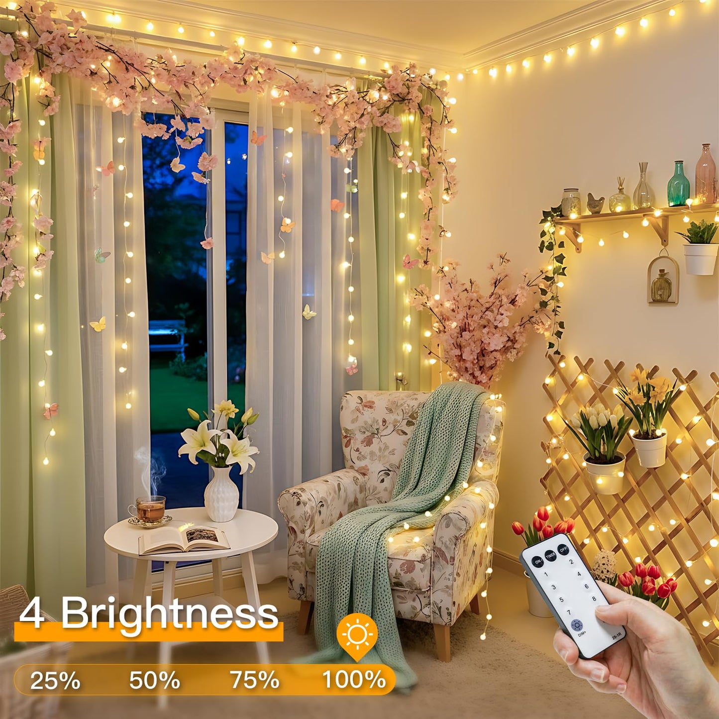 suddus String Lights for Bedroom, 33ft 100 Led Connectable Globe String Lights Indoor, Hanging Fairy Lights Plug in with Remote for Classroom, Room, Dorm, Outdoor, Christmas Tree Decor, Warm White