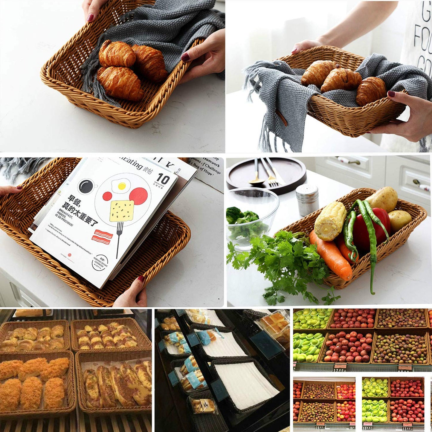 Teng Lang 15.8" Fruit Baskets Wicker Bread Basket, Woven Tabletop Food Fruit Vegetables Serving, Restaurant Serving Basket,Brown(2 PACKS)