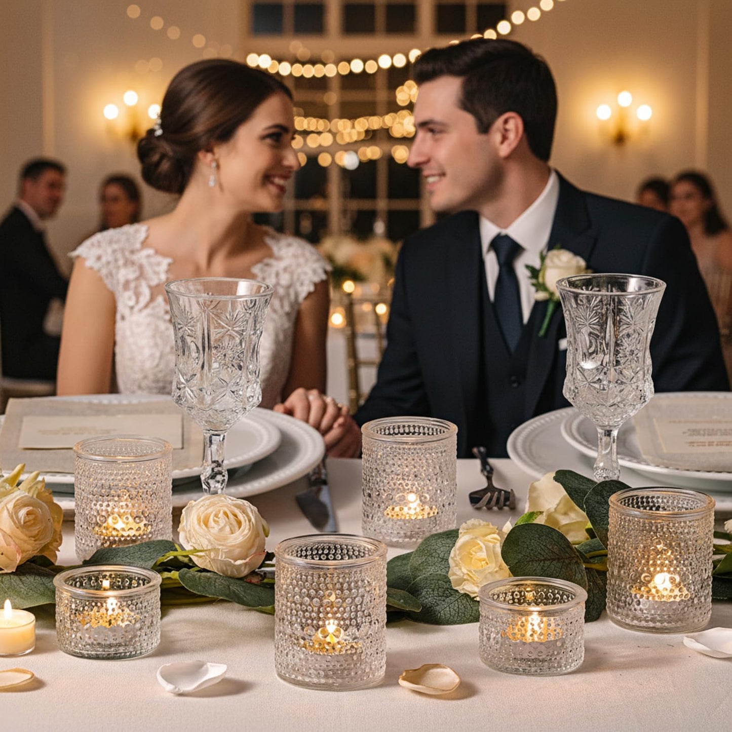 NITIME Glass Votive Candle Holders Set of 24, Assorted Heights Polka Dot Tea Light Holders for Wedding Centerpieces, Table Decor, Party & Home Decoration, Fits Standard Votives & Tea Lights