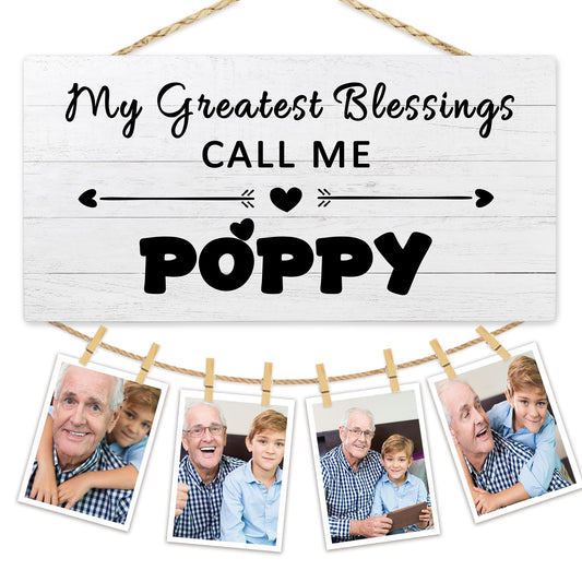 Hiuwevt Poppy Picture Frame Photo Hanging Display, Grandfather Gifts for Christmas from Grandkids Granddaughter Grandson, Best Grandpa Gifts Picture Board Photo Holder for Wall Decor