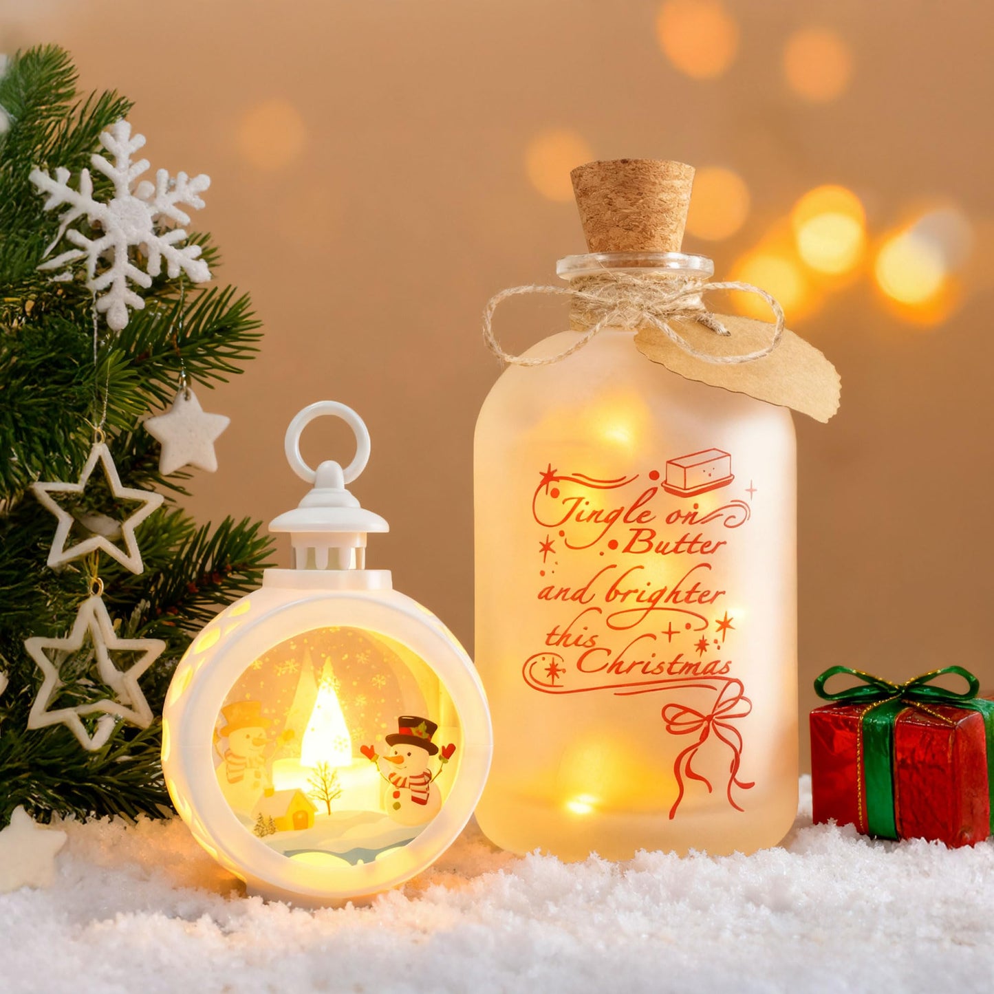 CLTTCLLCT Christmas Night Light, 17.5oz Mason Jar Lantern with LED Light Ornament, 2-in-1 Christmas Decorations for Home, Birthday Gift for Women and Friend, Festive Home Decor