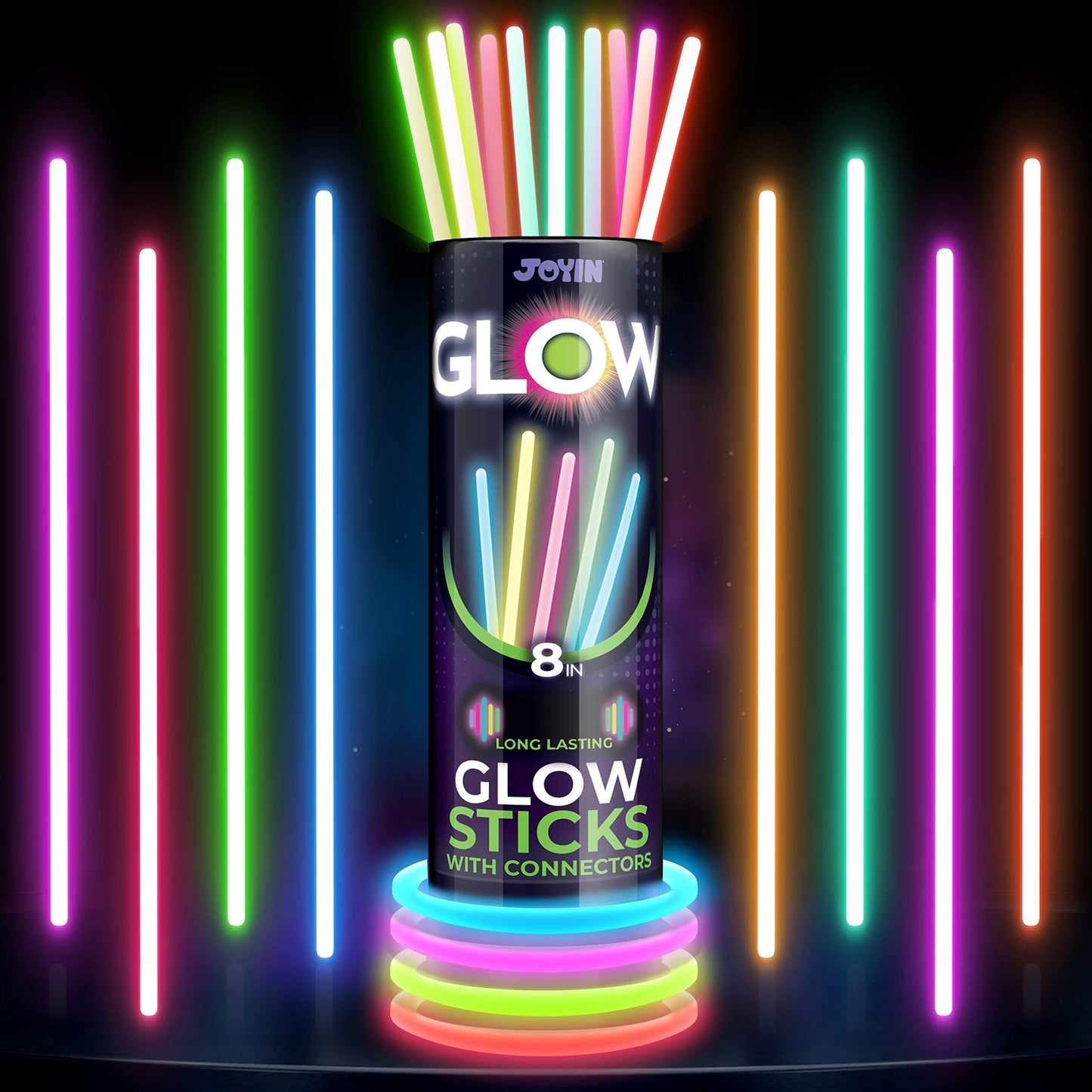 JOYIN 144 Pcs 8" Glow sticks Bulk Party Favors Pack, Neon Glow in the Dark Party Supplies, Light Up Necklaces and Bracelets with Connectors, Easter, Football, Birthday Decorations