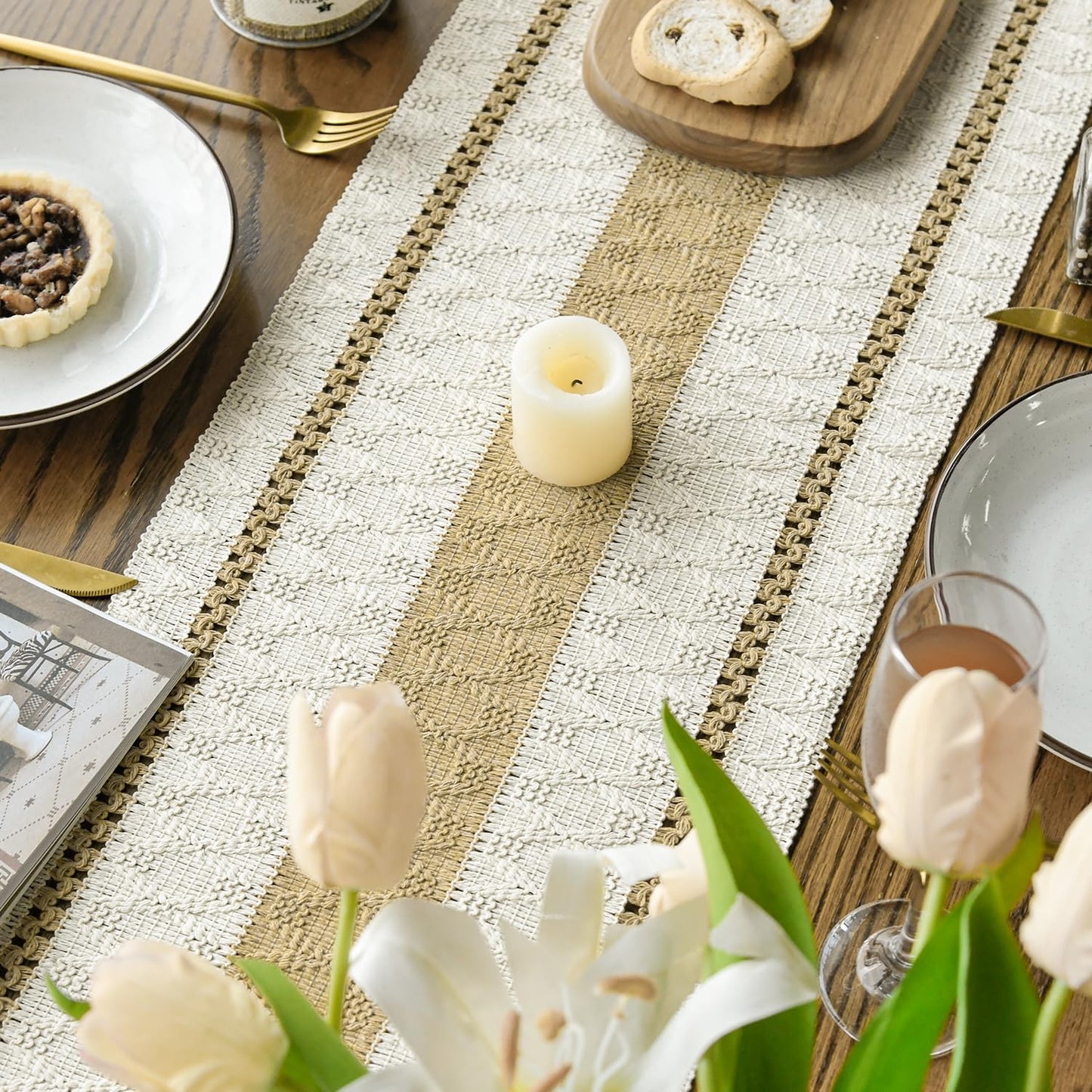 Artoid Mode Burlap Brown Farmhouse Woven Rustic Table Runner, Seasonal Holiday Hollow Kitchen Dining Table Decoration for Home Party Decor 12x72 Inch