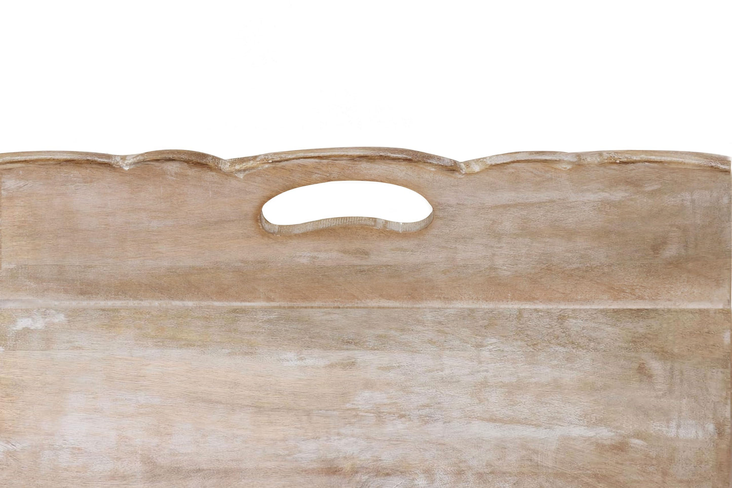 Hand Carved Solid Wood Serving Tray - Decorative Breakfast Tray with Handles - Rustic Food Tray with Intricate Detail - Unique Furnishing Accent - White Wash - 17 x 13 x 2.75 Inches - COTTON CRAFT