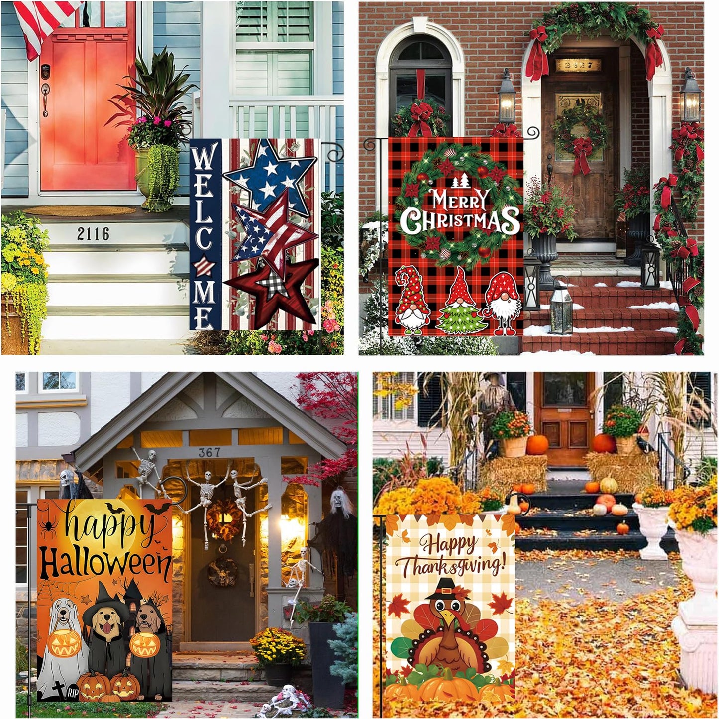 Seasonal Garden Flags Set of 12 Double Sided 12x18 Inch, Small Yard Flags for Outside, Spring Summer Fall Winter & Holiday Outdoor Decor, Halloween Christmas Easter Decorations for All Seasons