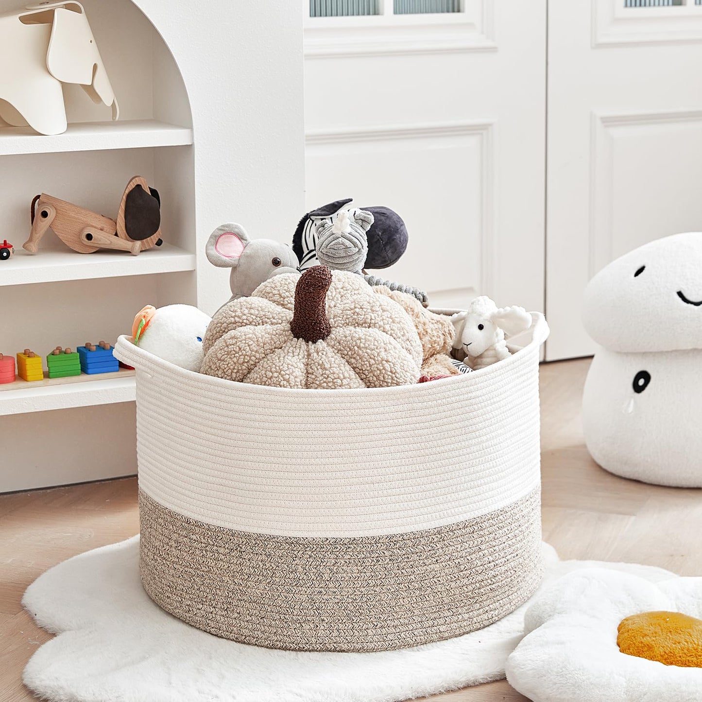 R RUNKA Extra Large Cotton Rope Basket 22" x 14" - Toy Basket for Kids -Blanket Basket for Living Room - Woven Baskets for Storage