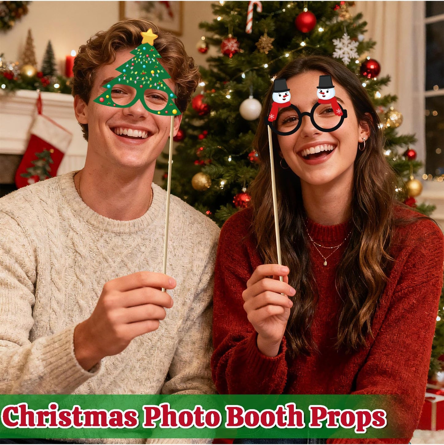 Christmas Photo Booth Props - 36Pcs Christmas Party Decorations Decor & Selfie Accessories, Fun Xmas Party Favors Gifts for Adults, Office Party Supplies