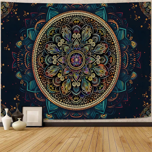 AACKart Mandala Wall Tapestry, Bohemian Art Tapestries for Bedroom Aesthetic Black Yoga Mystic Vintage Wall Hanging Hippie Boho Home Decor for Living Room, Ceiling, College Dorm, Astrology Space Studios-80x60 Inches