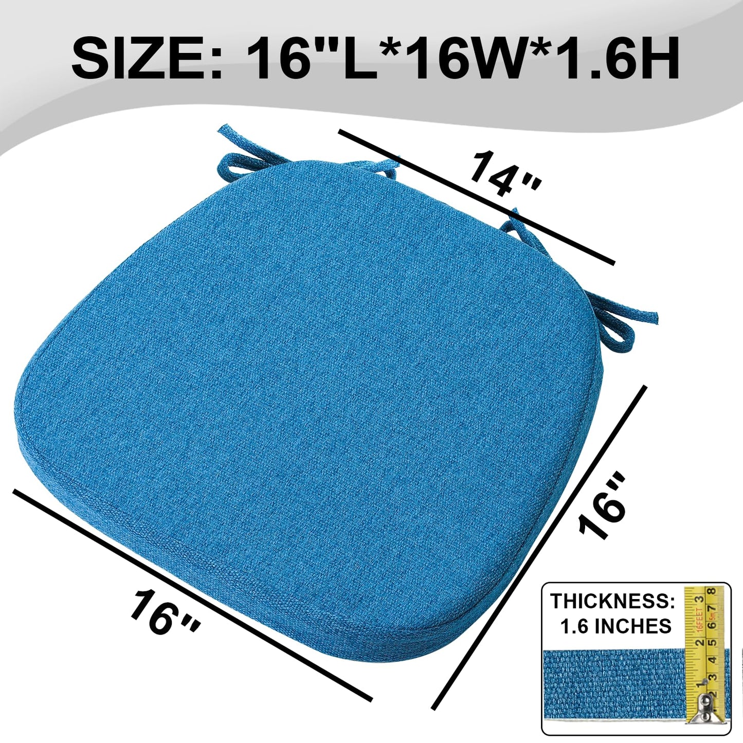 SINOSSO 1 Pack Memory Foam Chair Cushions for Dining Chair, Friendly Woven Fabric 16" U-Shape Comfortable Kitchen Chair Pad, Removable Slip Resistant Seat Cushion (1 Piece, Blue)