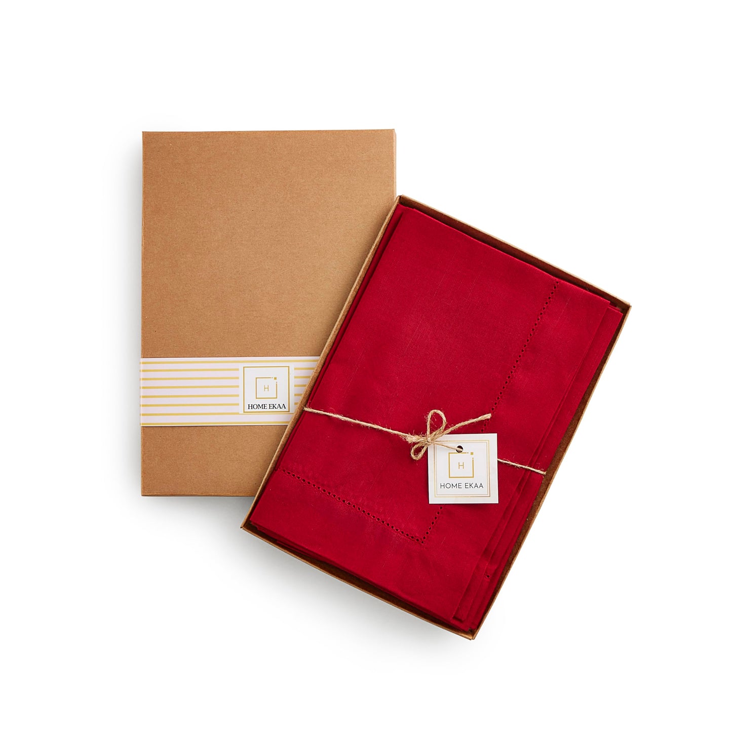Home Ekaa Red Cotton Linen Dinner Napkins Set of 4 – Hemstitch Cloth Napkins 20x20 Inch – Washable Fabric for Dining, Mothers Day, Gifting, Holiday & Everyday Décor – Serena