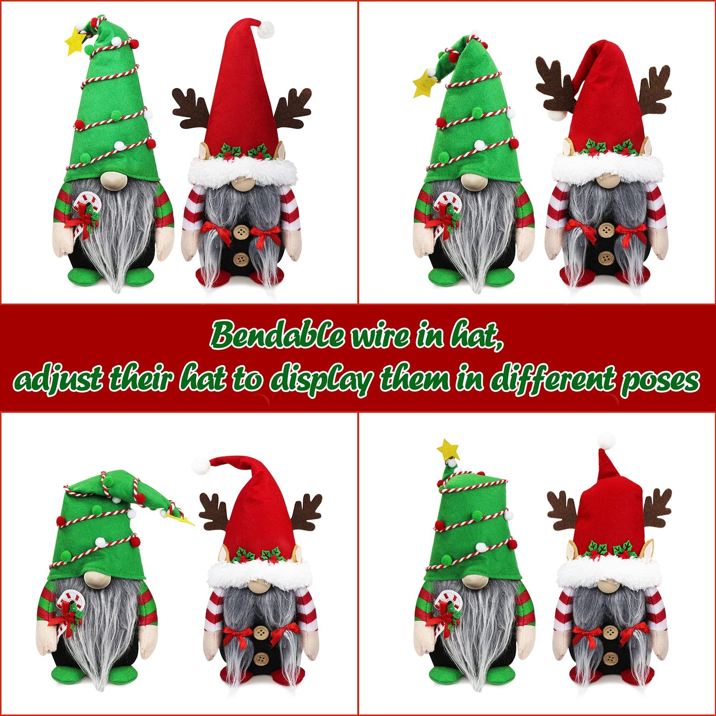 Tifeson Christmas Gnomes Decorations - Mr and Mrs Xmas Gnome Plush, Handmade Scandinavian Tomte for Home Table Tiered Tray Holiday Decor Gifts